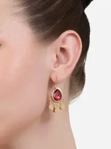 Zaveri Pearls Gold-Plated Artificial Stones Studded Teardrop Shaped Drop Earrings