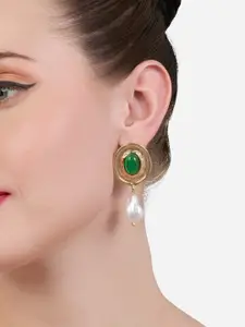 Zaveri Pearls Gold-Plated Pearls Beaded Contemporary Shaped Drop Earrings