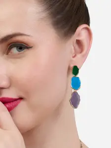 Zaveri Pearls Gold-Plated Contemporary Shaped Drop Earrings