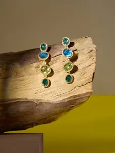 Zaveri Pearls Gold-Plated Artificial Stones Beaded Contemporary Shaped Drop Earrings