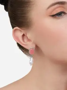 Zaveri Pearls Silver-Plated Pearls Studded Contemporary Shaped Drop Earring