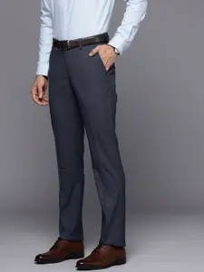 Louis Philippe Men Self Design Textured Slim Fit Formal Trousers