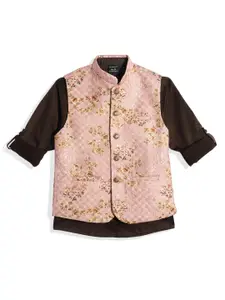CHARCHIT Boys Printed Brocade Nehru Jacket & Shirt