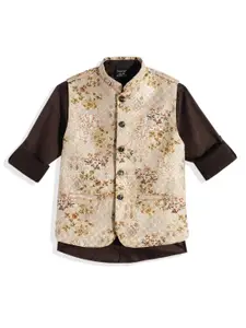 CHARCHIT Boys Floral Printed Brocade Nehru Jacket & Shirt