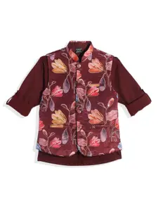 CHARCHIT Boys Floral Printed Brocade Nehru Jacket & Shirt