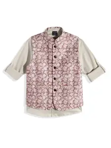 CHARCHIT Boys Floral Printed Brocade Nehru Jacket & Shirt