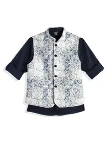 CHARCHIT Boys Floral Printed Brocade Nehru Jacket & Shirt