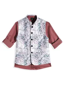 CHARCHIT Boys Floral Printed Brocade Nehru Jacket & Shirt