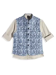 CHARCHIT Boys Floral Printed Brocade Nehru Jacket & Shirt