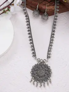 Sangria Floral Shape Oxidized Necklace With Jhumka Earrings