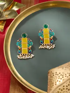 Zaveri Pearls Gold-Plated Artificial Stones Studded And Beaded Contemporary Drop Earrings