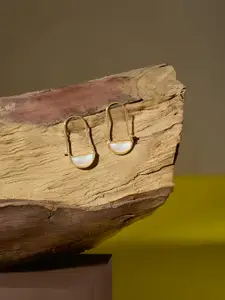 Zaveri Pearls Gold-Plated Stone Studded Contemporary Hoop Earrings