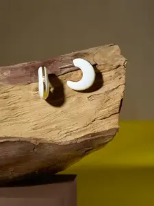 Zaveri Pearls Gold-Plated Crescent Shaped Half Hoop Earrings