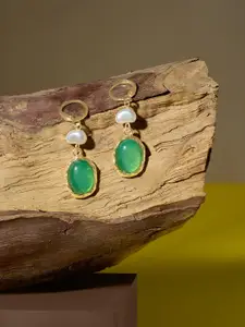 Zaveri Pearls Gold-Plated Artificial Stones Studded Contemporary Drop Earrings
