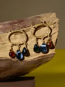 Zaveri Pearls Gold-Plated Artificial Beaded Contemporary Hoop Earrings