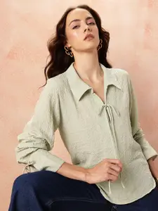 all about you Self Design Shirt Style Top with Tie-Ups Detail