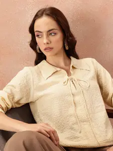 all about you Self Design Shirt Style Top with Tie-Ups Detail