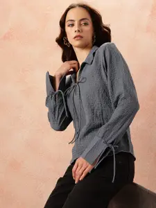 all about you Self Design Shirt Style Top with Tie-Ups Detail