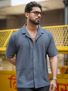 Maniac Men Comfort Relaxed Fit Textured Cuban Collar Cotton Casual Shirt