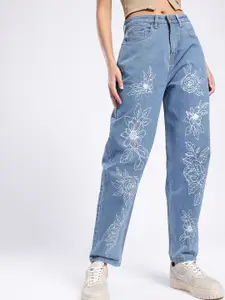 glitchez Women Slouchy Fit Floral Printed Stretchable Jeans
