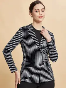 Moda Rapido Women Striped Notched Lapel Collar Formal Blazers