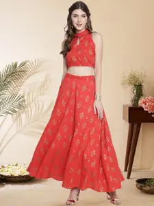 Sera Printed Pure Cotton Top & Skirt Co-Ords