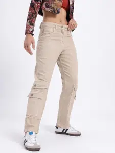 glitchez Women Mid-Rise Pure Cotton Cargo-Style Regular Fit Jeans