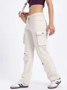 glitchez Women Mid-Rise Pure Cotton Cargo-Style Regular Fit Jeans