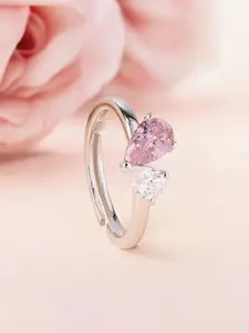 Ornate Jewels 925 Silver-Plated American Diamond Adjustable Finger Ring