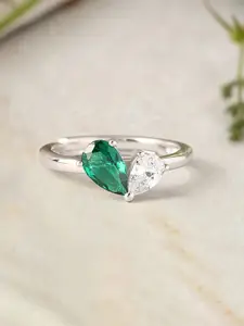 Ornate Jewels 925 Silver-Plated American Diamond Adjustable Finger Ring