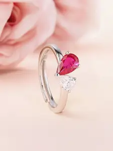 Ornate Jewels 925 Silver-Plated American Diamond Adjustable Finger Ring