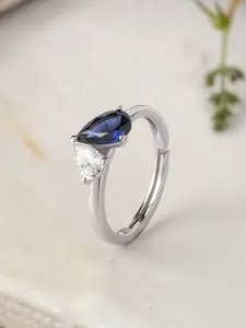 Ornate Jewels 925 Silver-Plated American Diamond Adjustable Finger Ring