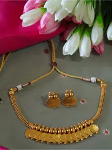 inc63-for elites Majestic Gold-Plated Temple Laxmi Coin Necklace Set