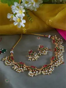 inc63-for elites Vibrant Kemp Stones Studded & Beaded Lotus Necklace Set