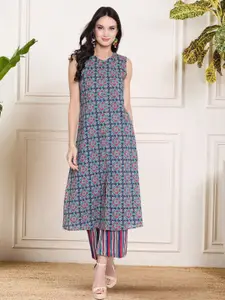 Sera Printed Pure Cotton V-Neck Top With Palazzos Co-Ords