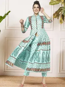 Sera Printed Mandarin Collar Neck Top With Trousers Co-Ords