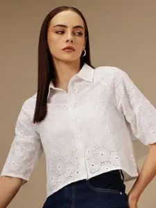 Chemistry Floral Embroidered Schiffli Pure Cotton Casual Shirt