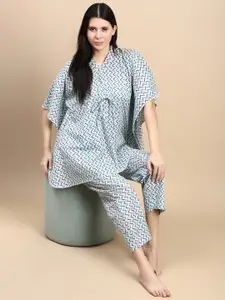 ETC Women Printed cotton relaxed fit thigh length Kaftan nightdress