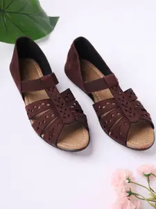 V-WALK Women Laser Cuts Open Toe Slip-On Flats