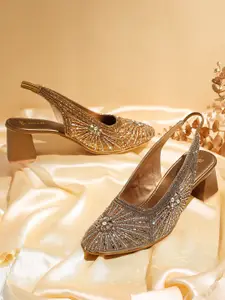 V-WALK Women Embellished Backstrap Block Heels Sandals