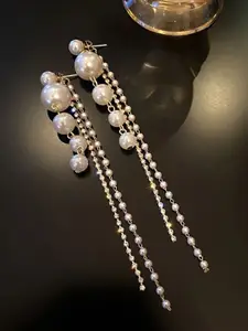 Celestique Artificial Pearls Beaded Contemporary Drop Earrings
