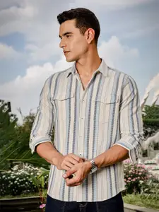 Thomas Scott Men Smart Slim Fit Opaque Striped Casual Shirt