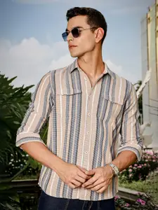 Thomas Scott Men Smart Slim Fit Opaque Striped Casual Shirt