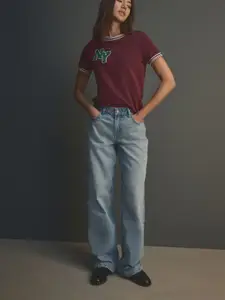 NEXT Women Baggy Fit Mid-Rise Light Fade Stretchable Jeans