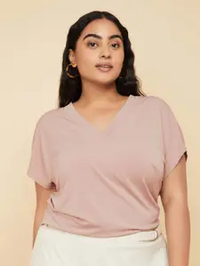 max Women Solid Extended Sleeves Plus Size T-shirt