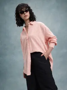 The Roadster Lifestyle Co. Classic Striped Oversized Longline Casual Shirt