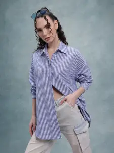 The Roadster Lifestyle Co. Classic Striped Oversized Longline Casual Shirt