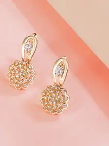 Peora Gold-Plated Cubic Zirrconia Studded Contemporary Shaped Drop Earring