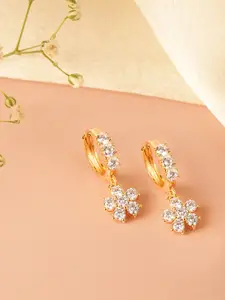 Peora Gold-Plated Cubic-Zirconia Studded Contemporary Drop Earrings