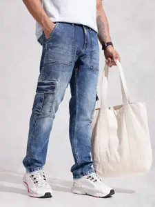WROGN Men Relaxed Fit Heavy Fade Stretchable Cargo Jeans
